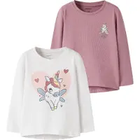 Name it Gensere - 2-pack - NmfVix - Bright White/Lilla Unicorn - - 5 år (110) - Genser