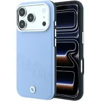 BMW -logo med skråstilt, innpreget skrift – MagSafe-etui til iPhone 17 Pro / 18 Pro – Blå