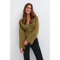 Gina Tricot  - Fitted waist knitted cardigan - Cardigans & strikkejakker - Grønn - XL - Dame