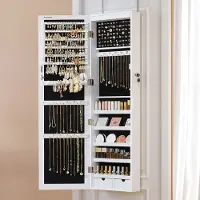 24hShop Smykkeskap med speil 120×37×10 cm / låsbart vegg- og dørskap med LED-lys til smykker – Hvit