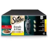 Sheba Multipack Fresh & Fine poser 50 x 50 g - med kylling, storfekjøtt og and i saus