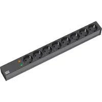 Bachmann 19" stikkontaktlist ALU 1U ÜSS, 8-veis, svart 2,0 m, uten bryter