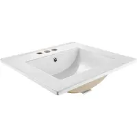 Vevor Delvis innfelt servant, 510 x 465 mm rektangulær hvit keramisk servant med overløp og 3 kranhull, nedfellbar moderne toalettservant badekar servant rektangulær for liten plass