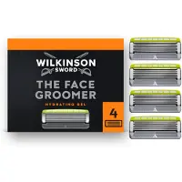 Wilkinson Sword The Face Groomer Men's Shaver and Beard Trimmer with Hydrating Green Tea Gel 4 Count