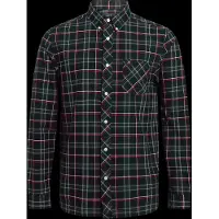 Fred perry for man. M3720 navy, green tartan shirt (M), Casual, Cotton, Long sleeve