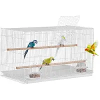OEM fuglebur, 45 cm, lite undulatbur, solid metallfuglebur, reisefuglebur med 2 sittepinner og 2 fôringskopper, papegøyebur for kanarifugler, turtelduer, nymfeparakitter, undulat, kjæledyrleke, hvit
