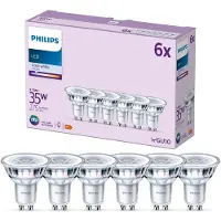 Philips LED Classic - LED-pære for søkelys - klar finish - GU10 - 3.5 W (ekvivalent 35 W) - klasse F - kald hvitt lys - 4000 K (en pakke 6)