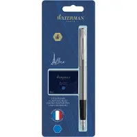 Waterman Allure Stainless Steel Fountain pen F Blue ink + ink refills 6-Pack
