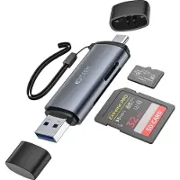 Tech-Protect UltraBoost kortleser for SD/microSD med USB-C/USB-A - grå
