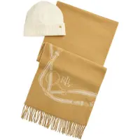 Ralph Lauren for woman. 454P23530002 Horse-themed scarf and beige hat (OSFA), Casual, Wool, Classic