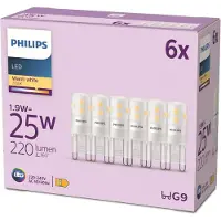 Philips LED-stiftpære med G9-sokkel, 1,9 W, 220 lm, 2700 K, matt, 6 stk.