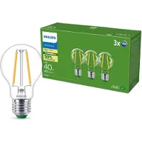 Philips LED-lyspære Ultra Efficient A60 2.3W/827 (40W) Clear 3-pack E27