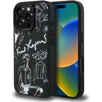 Karl Lagerfeld MagSafe-etui med kornet mønster og logo for iPhone 16 Pro Max - Svart