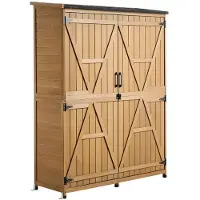 Vevor Utendørs oppbevaringsskur, 125,5 x 162,5 cm hageredskapsskur i tre med låsbare dører og skråtak, vanntett utendørs oppbevaringsskap med hyller og gulv inkludert for bakgårdsterrasse, brun