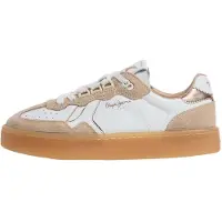 Pepe Jeans for woman. PLS000042 Beige Maya Contour leather sneakers (39), Flat, Laces, Casual