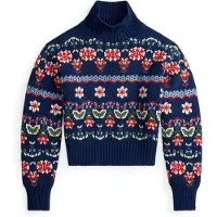 Ralph Lauren for woman. 211B23913001 Wool blend sweater with blue flowers (L), Casual, Long sleeve