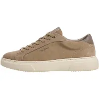 Pepe Jeans for man. PMS000068 Colins Basic beige leather sneakers (41), Flat, Split Leather, Laces, Casual