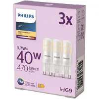 Philips LED-stiftpære med G9-sokkel, 3,7 W, 470 lm, 2700 K, matt, 3-pakning