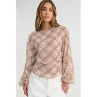 Gina Tricot  - Chiffon check blouse - Bluser - Rosa - S - Dame