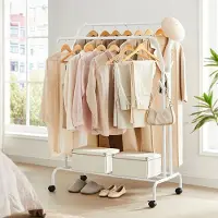24hShop Garderobestativ med hjul og hyller - Hvit