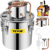 Vevor Still Destiller 8,5 gallon rustfritt stål vanndestiller 38 l kobberrør hjemmebryggingssett innebygd termometer for DIY whisky vin brandy sølv