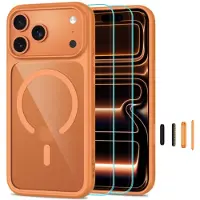 TechProtection iPhone 17 Pro/18 Pro MagOne MagSafe CC-deksel med 2 stk. Glass+ Beskyttelsesglass - Kosmisk oransje / Klar