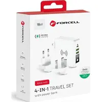 Forcell F-Energy 4in1 mikrobølgeovn 2 x USB A + USB C 15W + eksternt batteri 8000mAh + trådløs lading hvit