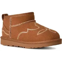 Ugg unisex for kids. 1184371K Brown Classic Ultra Mini Western leather ankle boots (33.5), Flat, Suede, None, Casual, children's fashion