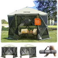 Vevor Pop-up-paviljongtelt, pop-up-skjermtelt med 6 sider, solskjerming, 6 avtakbare vindduker og nettingvinduer, 10x10FT hurtigsettende skjermtelt med myggnetting, militærgrønn