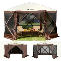 OEM Pop-up-paviljongtelt, pop-up-skjermtelt med 6 sider, solskjerming, 6 avtakbare vindduker og nettingvinduer, 12,5 x 12,5 fot hurtigsett med myggnetting, brun