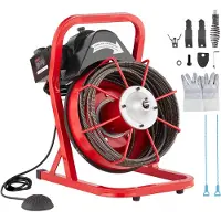 Vevor avløpsrensemaskin 15,5 m x 1,25 m, manuell mating av kloakkskrue, 250 W elektrisk avløpsrensemaskin med 4 kuttere og luftaktivert fotbryter for rør på 5 til 10 cm