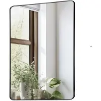 OEM Veggmontert sminkespeil, 0,15" tykt, 24" x 36" speil med ramme i aluminiumslegering og eksplosjonssikker film, ripebestandig speil med Z-formet brakett, egnet for bad/soverom/stue