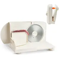 Vevor kjøttskjærer, 180 W elektrisk delikatesseskjæremaskin med 170 mm skarpt blad, kjøttskjærer for hjemmebruk med 60–90 o/min skjærehastighet, 0–15 mm justerbar tykkelse, for frossent kjøtt, skinke,