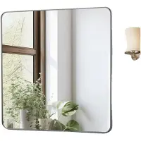 OEM Veggmontert sminkespeil, 0,15" tykt, 36" x 36" speil med ramme i aluminiumslegering og eksplosjonssikker film, ripebestandig speil med Z-formet brakett, egnet for bad/soverom/stue