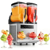 Vevor Kommersiell Slush-maskin, 12Lx2 Dobbeltank Frossen Drikkemaskin, 96 Kopper Rustfritt Stål Margarita Smoothie Frossen Drikkemaskin, Slush-maskin for Hjemmefester Restauranter Kaféer Barer
