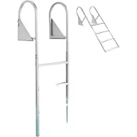 Vevor Oppfellbar Dokkstige, 4-trinns, Kraftig Aluminiumslegering Pontoon Båtsbadestige, med Sklisikker Bred Trinn, 159 kg Vektkapasitet, Dragtauhjelp, for Svømming i Innsjø, Basseng, Marine Boarding