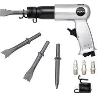 OEM Lufthammer, 3500 slag per minutt pneumatisk hammer med 70 mm slaglengde og 4 stk. meisler med rundt skaft, kompakt luftmeisel med pistolgrep, pneumatisk spadeverktøy for kutting, stansing, skrap