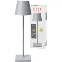 Sigor LED-bordlampe med batteri Nuindie, USB-C, grå, IP54, dimbar
