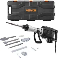 Vevor Rivningslufthammer, 2800 W kraftig elektrisk lufttrykkhammer, 1200 slag per minutt betongknekker med 3 meisler, en leirspade, bæreveske, hansker, for betong, vegg, murstein, fliser og fundament