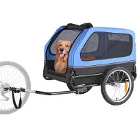 OEM Sykkelvogn til hund, Støtter opptil 40 kg, Sykkelstativ for små og store hunder, Enkel sammenleggbar ramme med hurtigkoblingshjul, Universal sykkelkobling, Refleks, Flagg, Innvendig bånd