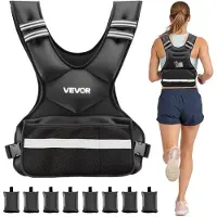 Vevor justerbar vektvest, 18,3 kg komfortabel X-formet kroppsvektvestsett med 8 vektpakker og reflekterende stripe, for menn kvinner, treningsutstyr for styrketrening løping jogging