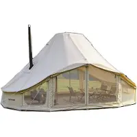 OEM lerretstelt, 4 sesonger 6 x 4 x 3,1 m yurttelt for camping med komfyruttak, pustende polybomull, rommer opptil 12 personer med regntrekk, for familiecamping, glamping, utendørs jaktselskap