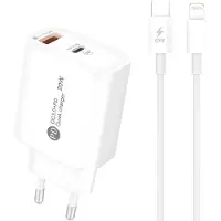 Hurtel Hurtiglader 20 W med USB-C og USB-A + Lightning-kabel – Hvit