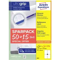 Avery Universaletiketter 105x148 mm, hvid med Ultragrip +30% ekstra indhold - (65 ark x 4 stk.)