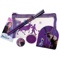 Disney Frozen FROZEN Filled MESH pencil pouch w/stationery articles: 2 triangular pencils 1 round sharpener 1 shaped eraser 1 shaped memo pad. Size of pencil pouch L 20 cm H 9.5 cm
