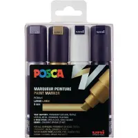 Posca Tusjer - PC-8K - 4 stk. - Svart/Hvit/Metallisk - - OneSize - Tusj