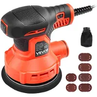 Vevor 127 mm excentersliper 250 W ledningsbasert excentersliper, 6000–12000 o/min 6 hastigheter elektrisk håndsliper med 16 slipepapir og støvpose for trebearbeiding og detaljering