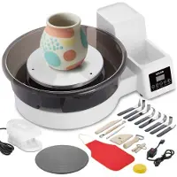 Vevor Keramikkdreie for voksne, 36 og 28 cm dreieskiver, 450 W elektrisk bordplate keramikkdreie med fotpedal, 30–300 o/min justerbar hastighet, avtakbar kum, for nybegynnere, DIY leirekunst, hvit