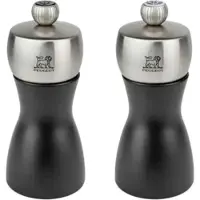 Peugeot Fidji Set of Salt and Pepper Mills in Wood and Stainless Steel Black 12 cm