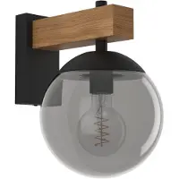 Eglo Bufalata utendørs vegglampe, svart/tre/røykgrå